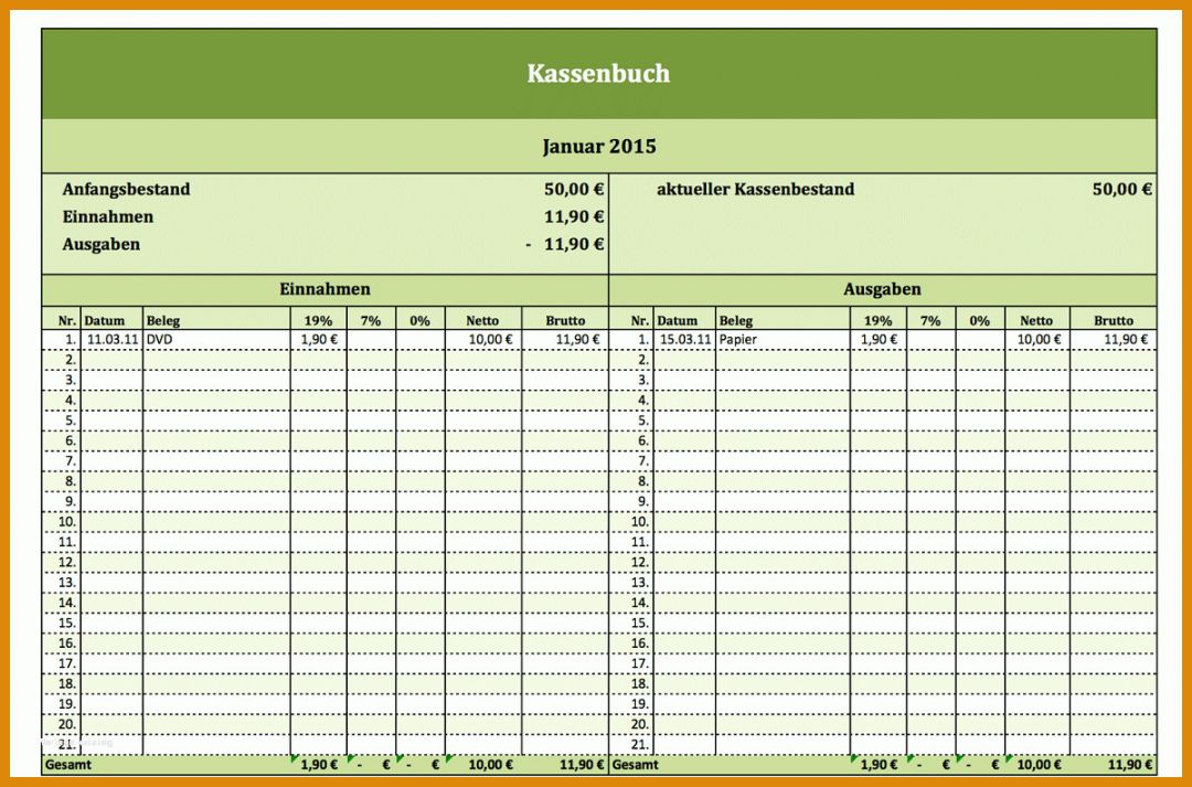 Wunderbar Kassenbuch Vorlage Excel 1200x792