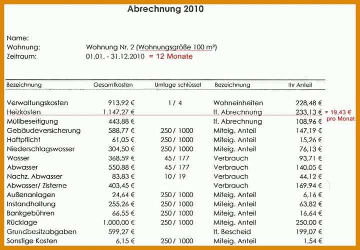 Unvergesslich Nebenkostenabrechnung Vorlage Pdf 850x591