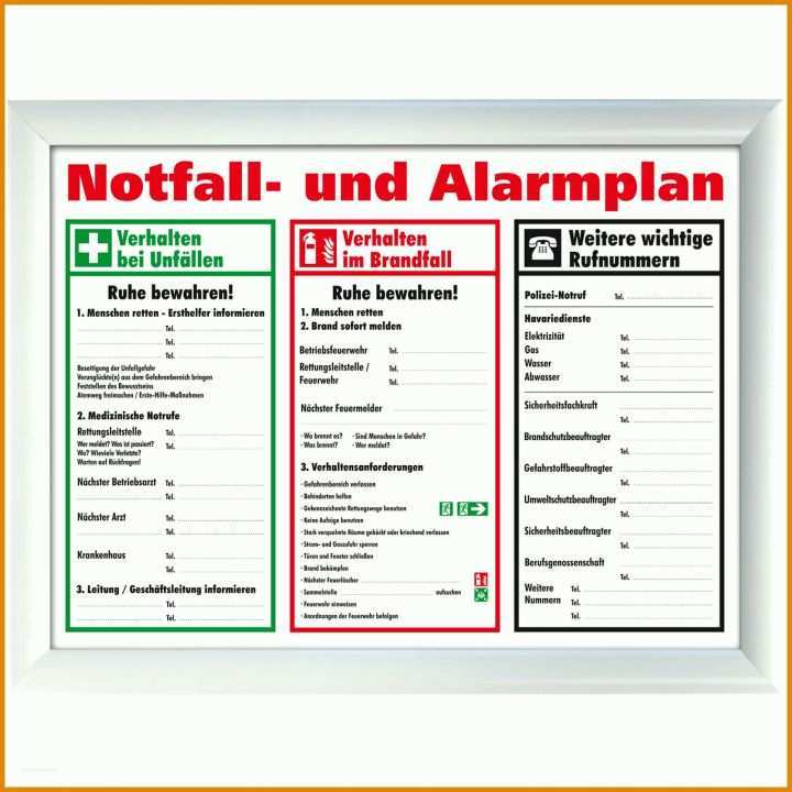 Notfall Und Alarmplan Vorlage Word Schild Aushang Notfallplan Alarmplan A4 A3 Gerahmt Zum Beschriften