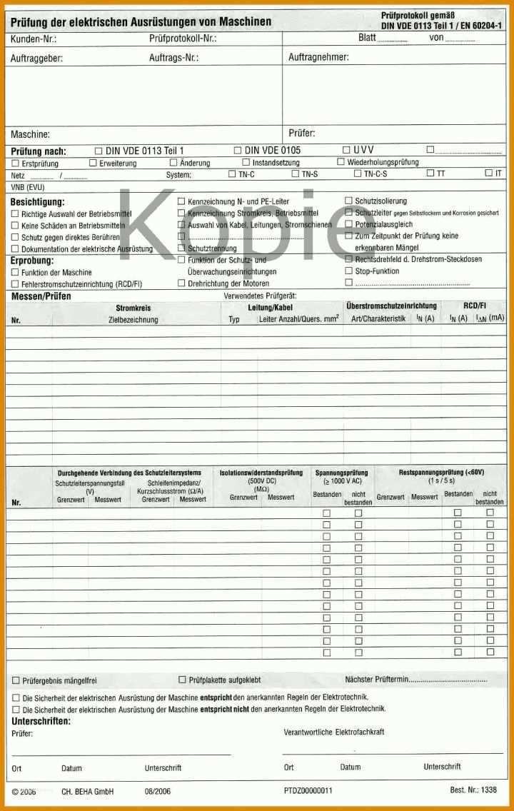 Prüfprotokoll Vde 0113 Vorlage 0113