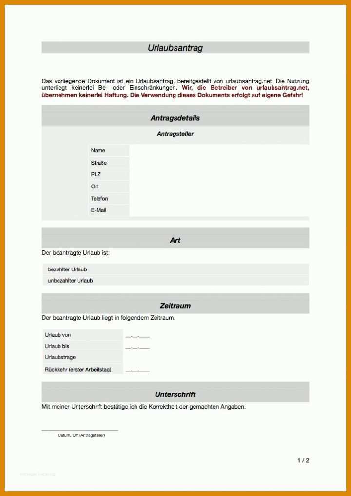 Unvergesslich Urlaubsantrag Vorlage Pdf 724x1022