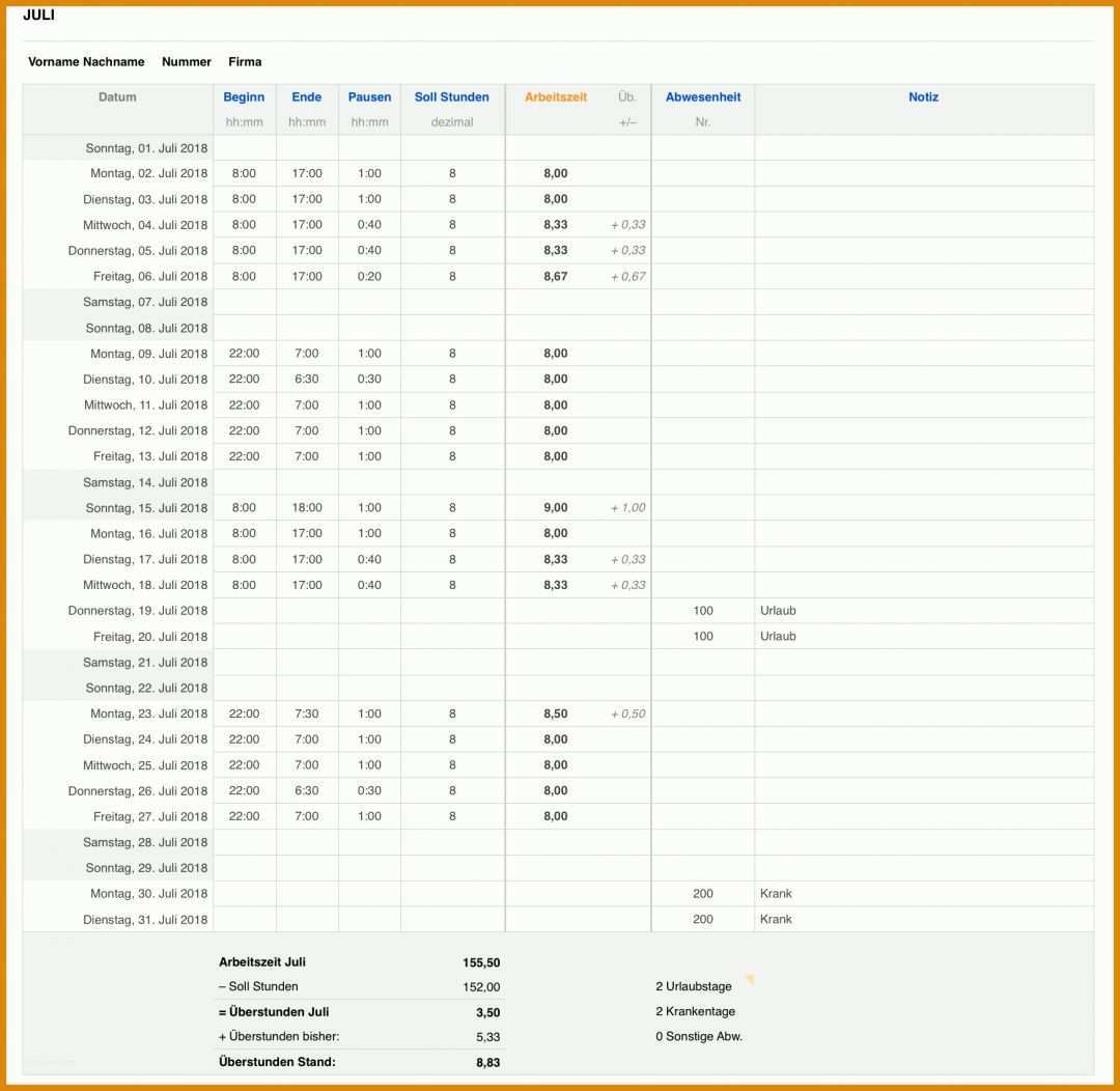 Schockierend Arbeitszeitnachweis Vorlage Kostenlos 2018 1750x1704