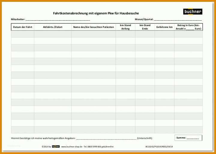 Fahrtkostenabrechnung Vorlage Fahrtkostenabrechnung Mit Eigenem Pkw Fuer Hausbesuche Bc Pg01