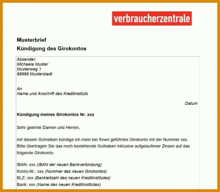 Spektakul r Girokonto K ndigen Vorlage Pdf Kostenlos F r Sie Muster 
