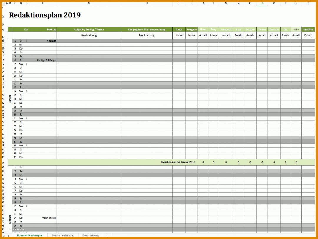 Neue Version social Media Redaktionsplan 2019 Vorlage 1475x1108