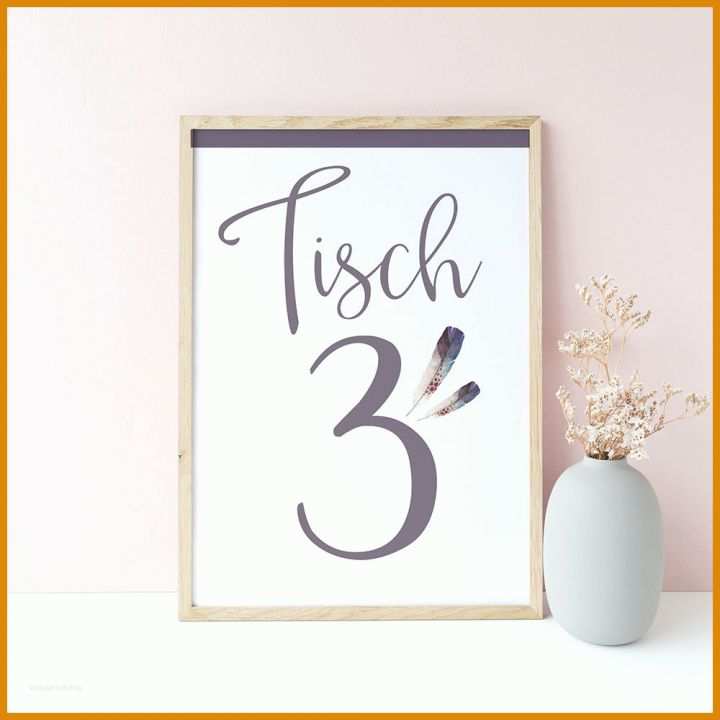Tischnummern Vorlage Diy Vorlage Tischnummer Boho Federn