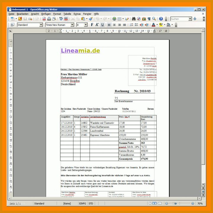 Überraschen Vorlage Rechnung Kleinunternehmer Openoffice 963x966