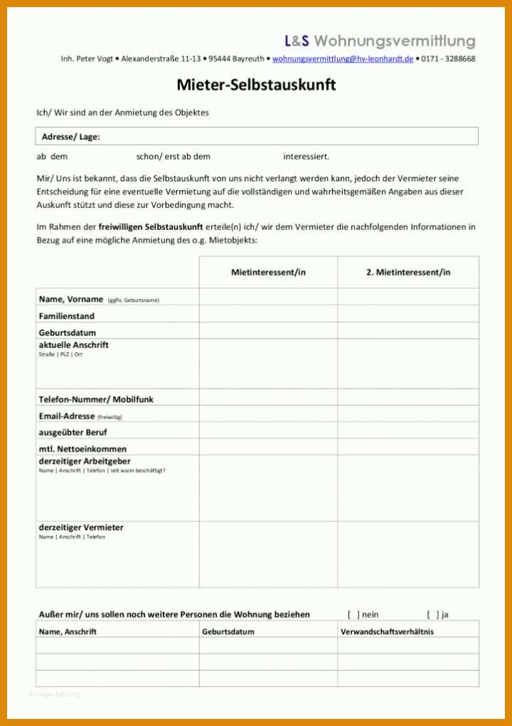 Spezialisiert Vorlage Selbstauskunft 723x1024