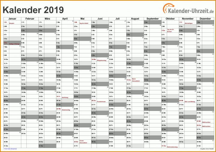 Neue Version Wandkalender 2019 Vorlage 3200x2254