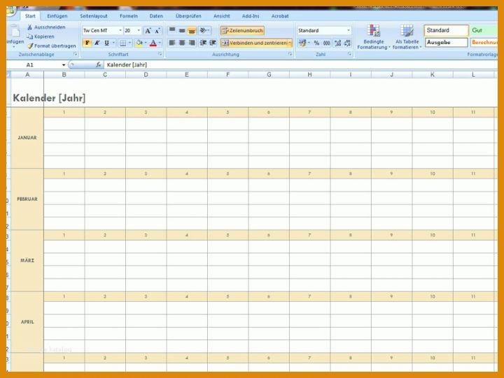 Original Excel Kalender Vorlage 800x600