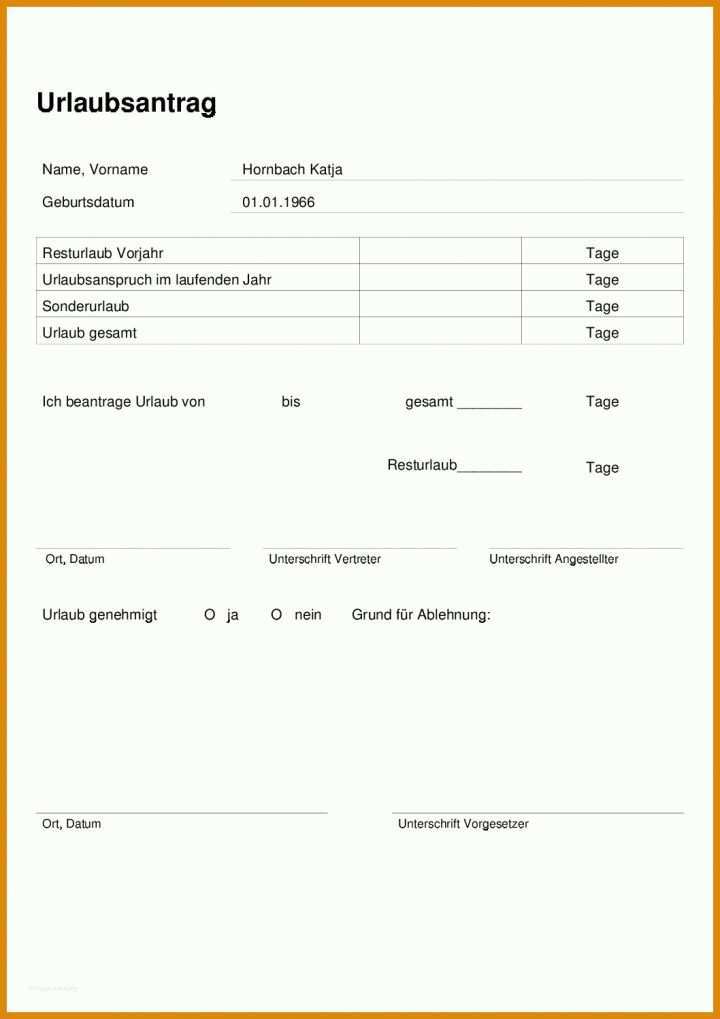 Urlaubsantrag Vorlage Pdf Urlaubsantrag