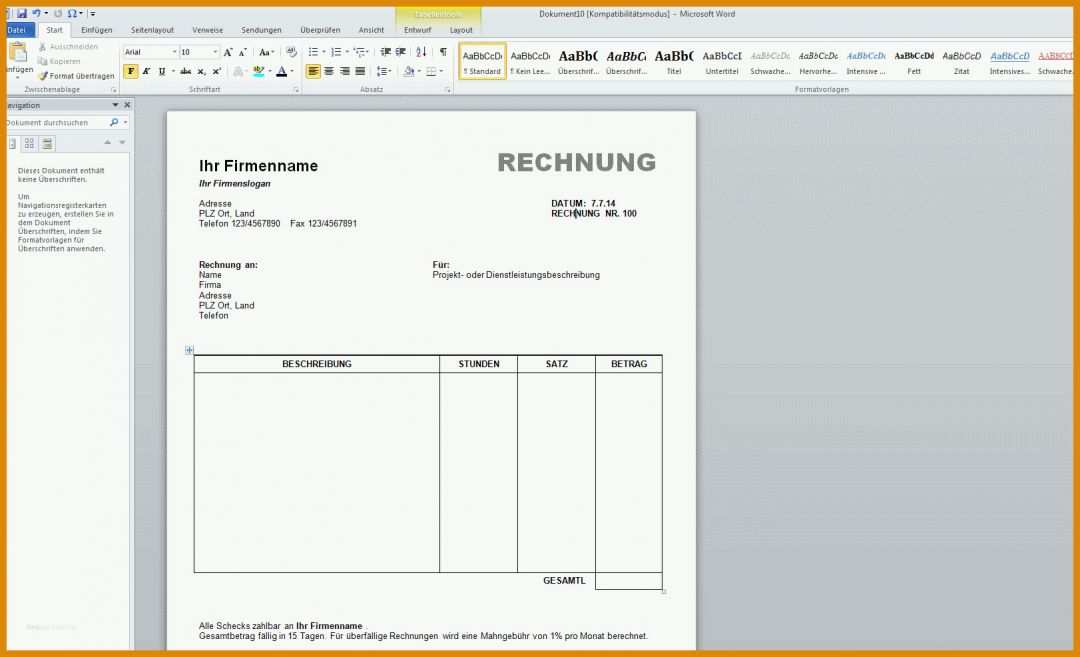 Auffällig Vorlage Rechnung Kleinunternehmer Openoffice 1622x986