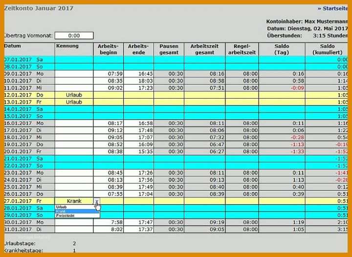 Ausnahmsweise Arbeitszeiterfassung Vorlage 800x584