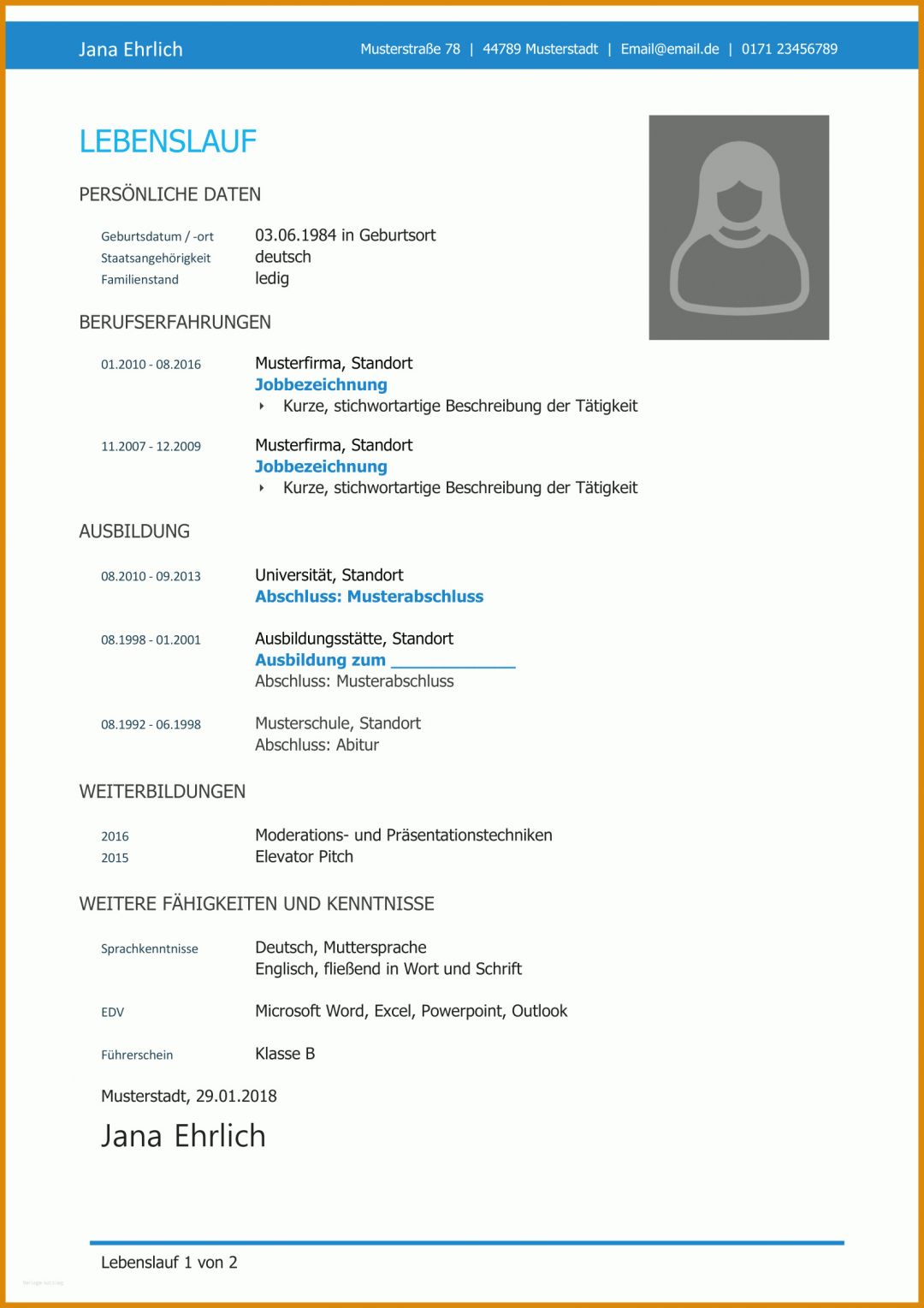Einzahl Lebenslauf Vorlage 2018 Kostenlos 1653x2339