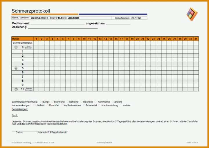 Unvergleichlich Schmerztagebuch Rheuma Vorlage 1308x931
