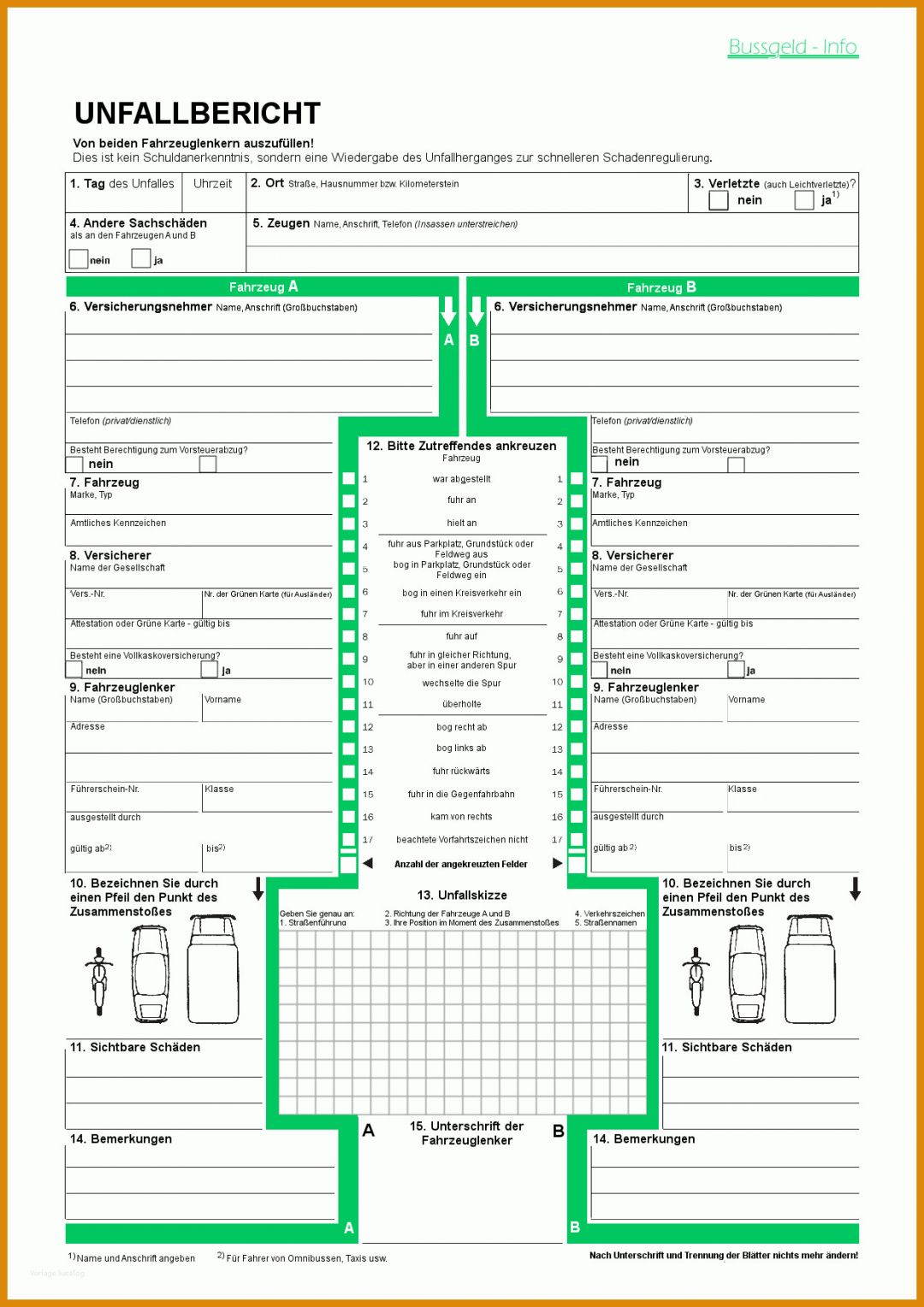 Empfohlen Unfallbericht Vorlage 1240x1754