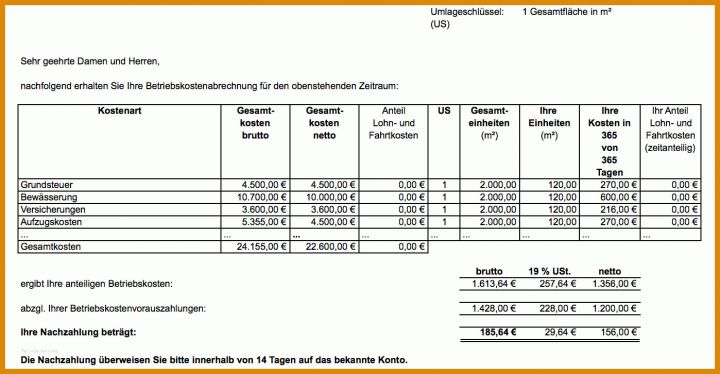 Überraschend Vorlage Nebenkostenabrechnung Für Mieter 1398x726