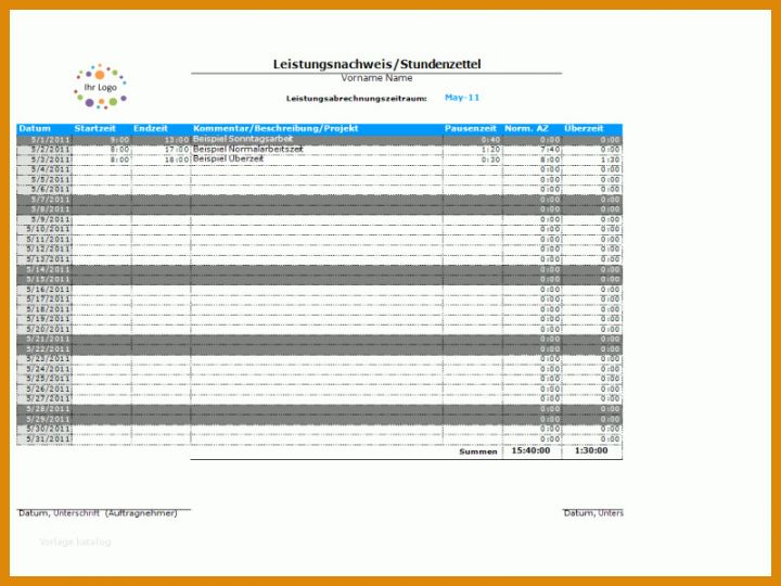 Limitierte Auflage Vorlage Stundenzettel 800x600