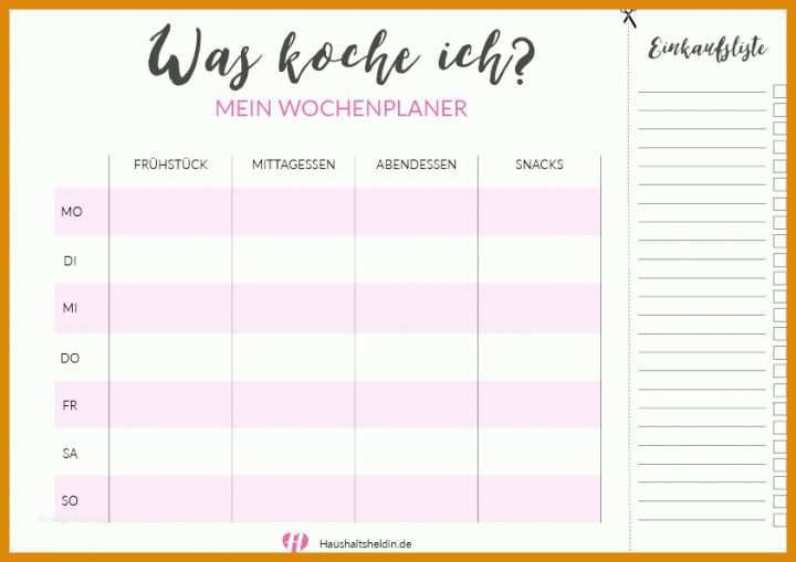 Fabelhaft Wochenspeiseplan Vorlage 842x595