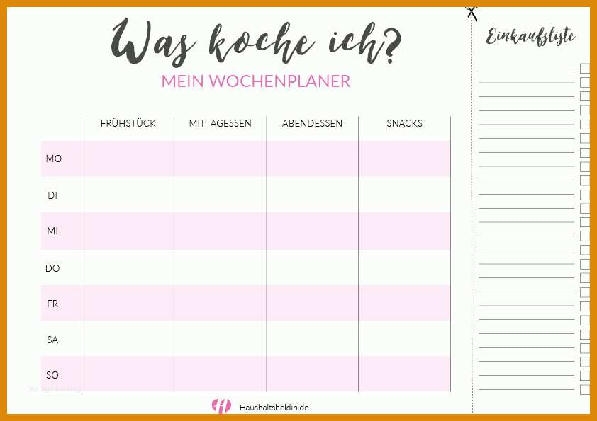 Auffällig Wochenspeiseplan Vorlage 842x595