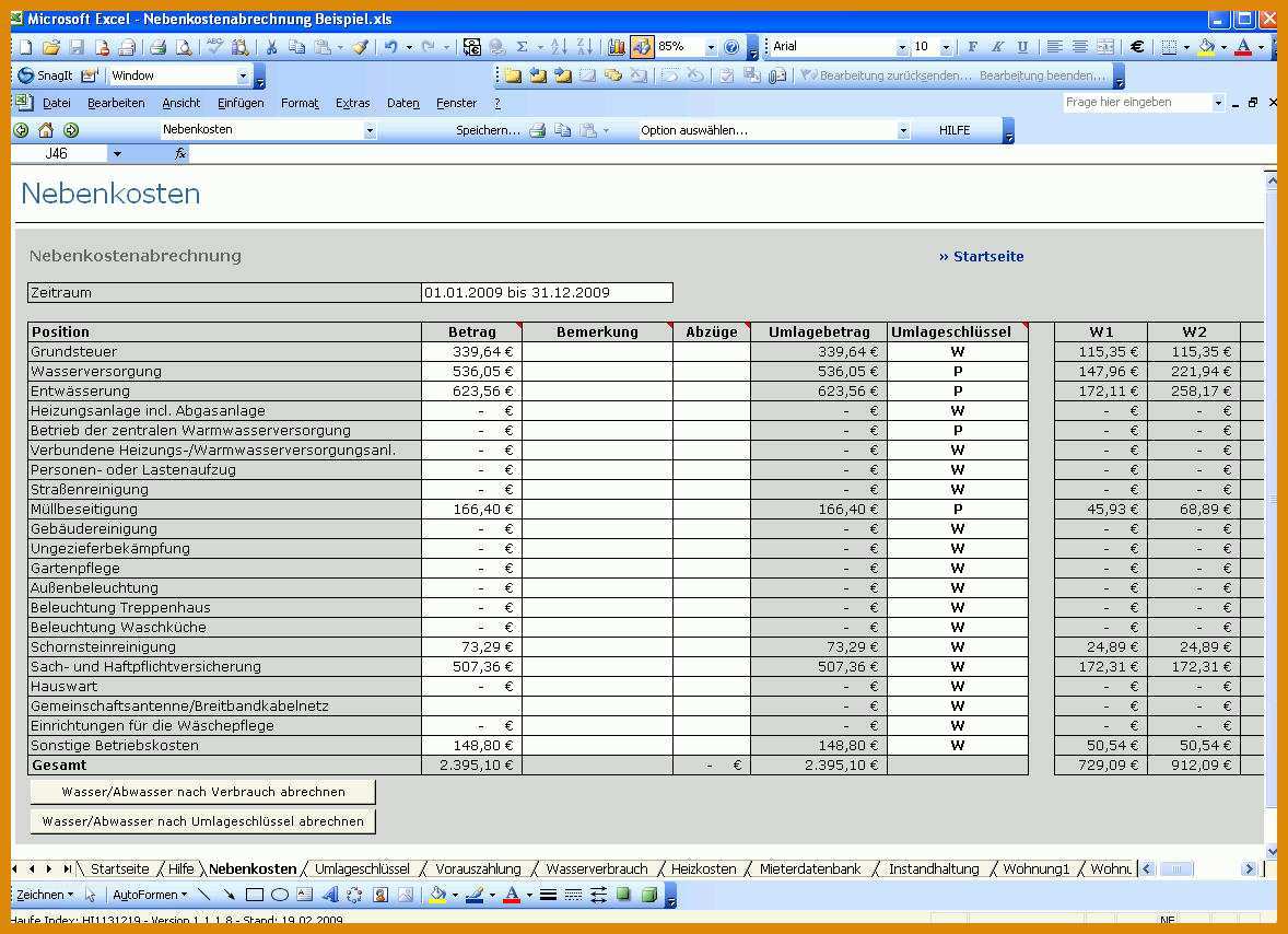 Original Nebenkostenabrechnung Mit Excel Vorlage Zum Download 426327