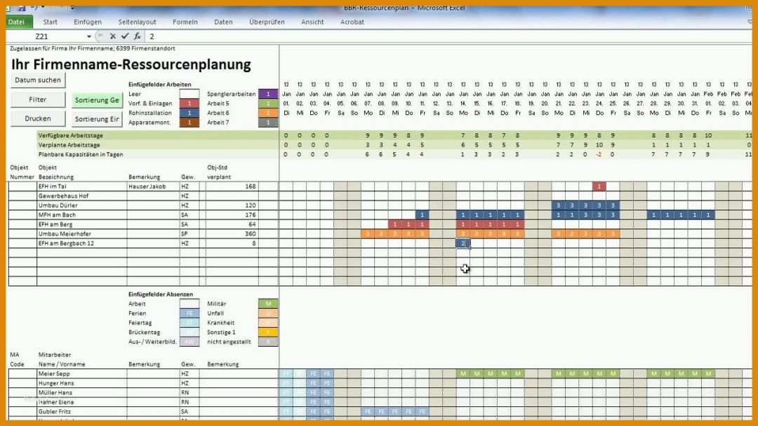 Angepasst Kapazitätsplanung Mitarbeiter Excel Vorlage 1280x720