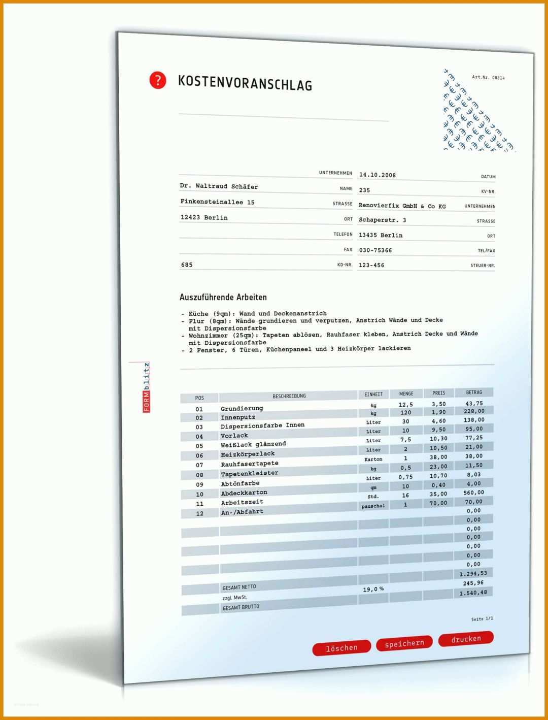 Spektakulär Kostenvoranschlag Schreiben Vorlage 1600x2100