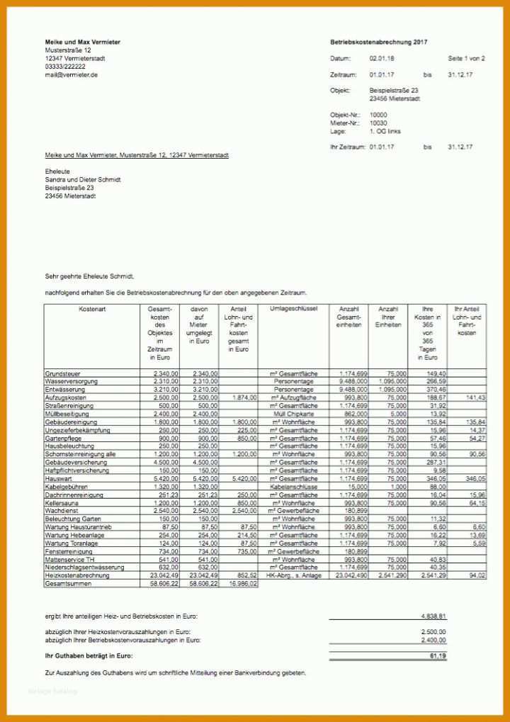 Großartig Nebenkostenabrechnung Vorlage Kostenlos 749x1060