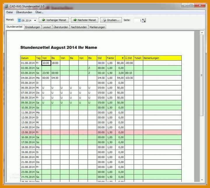 Stundenzettel Excel Vorlage Kostenlos 9 Excel Stundenzettel