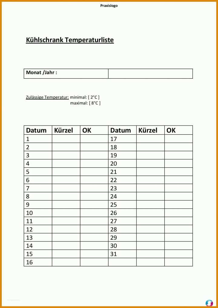 Einzahl Temperaturkontrolle Kühlschrank Vorlage 1240x1754