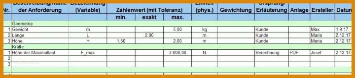 Allerbeste Anforderungsliste Vorlage Excel 1031x229