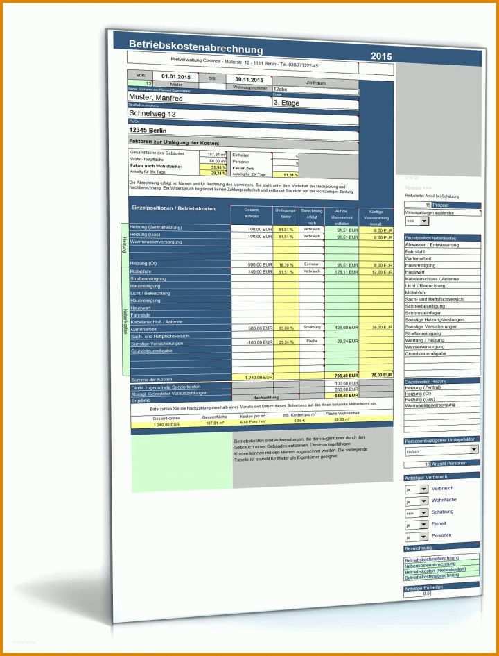 Hervorragen Excel Vorlage Betriebskostenabrechnung 1600x2100