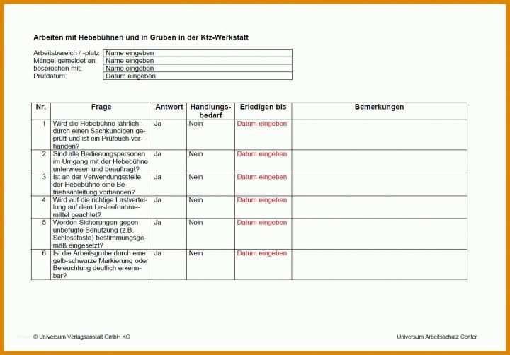 Neue Version Fahrzeug Checkliste Vorlage 1261x880