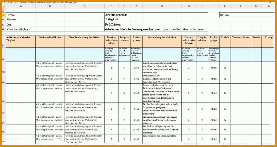 Staffelung Gefährdungsbeurteilung Vorlage Excel 1569x835