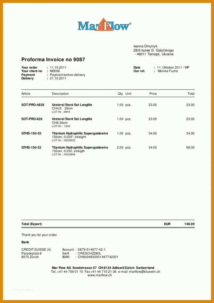 Unvergesslich Proforma Invoice Vorlage 728x1030