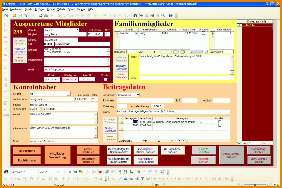 Überraschend Libreoffice Datenbank Vorlagen 1264x840