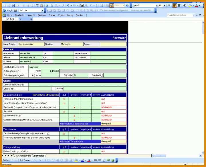 Atemberaubend Lieferantenbewertung Excel Vorlage 1084x880