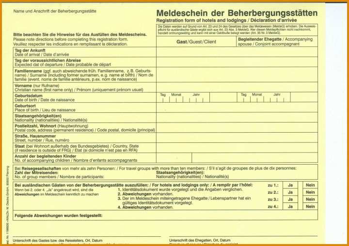 Limitierte Auflage Meldeschein Hotel Vorlage 1800x1269