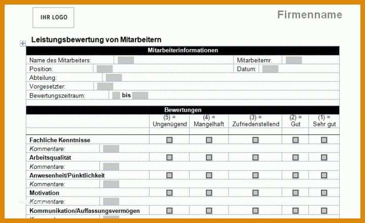 Auffällig Mitarbeiterbeurteilung Vorlage Word 793x486