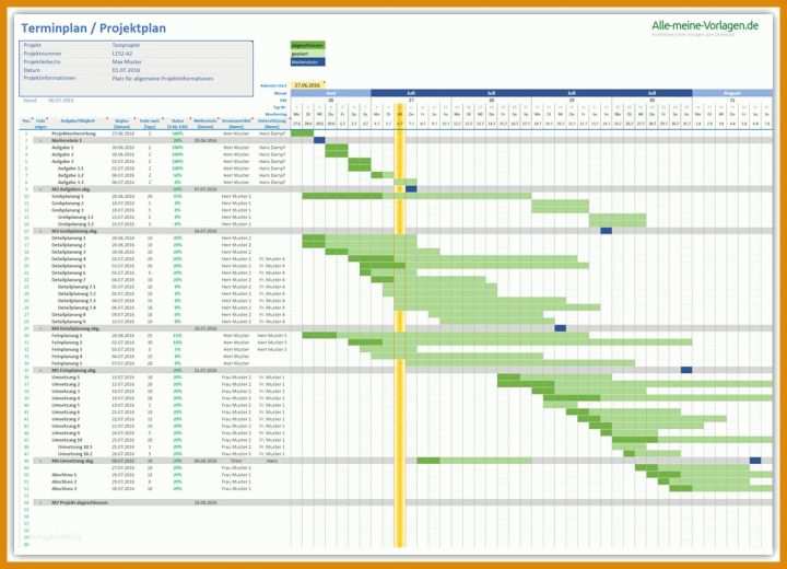 Neue Version Projektplan Excel Vorlage 1103x796