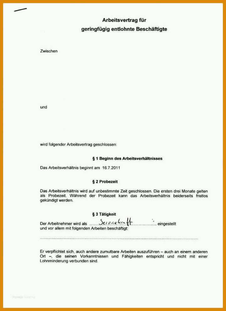 Faszinieren Vertrag Vorlage Minijob 727x1000