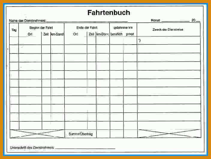 Beeindruckend Fahrtenbuch Vorlage Word 704x532