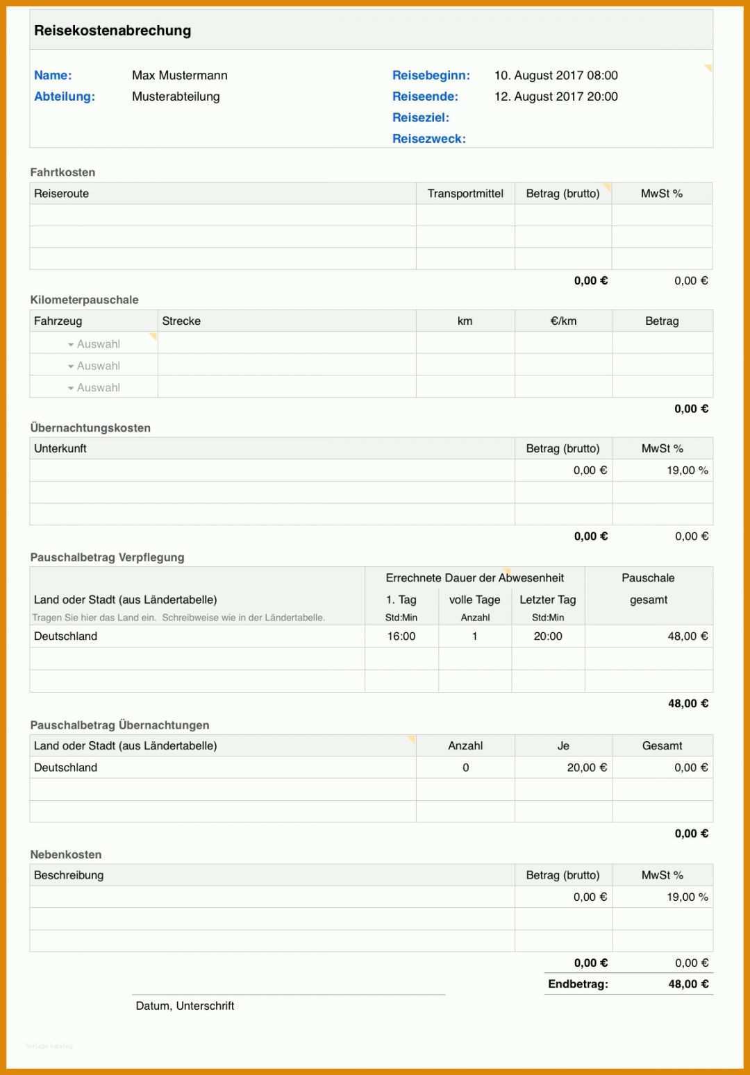 Atemberaubend Reisekostenabrechnung Vorlage 2018 1170x1678