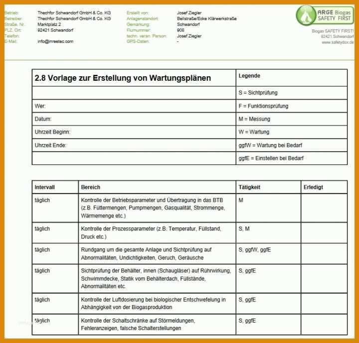 Modisch Vorlage Wartungsplan 805x769