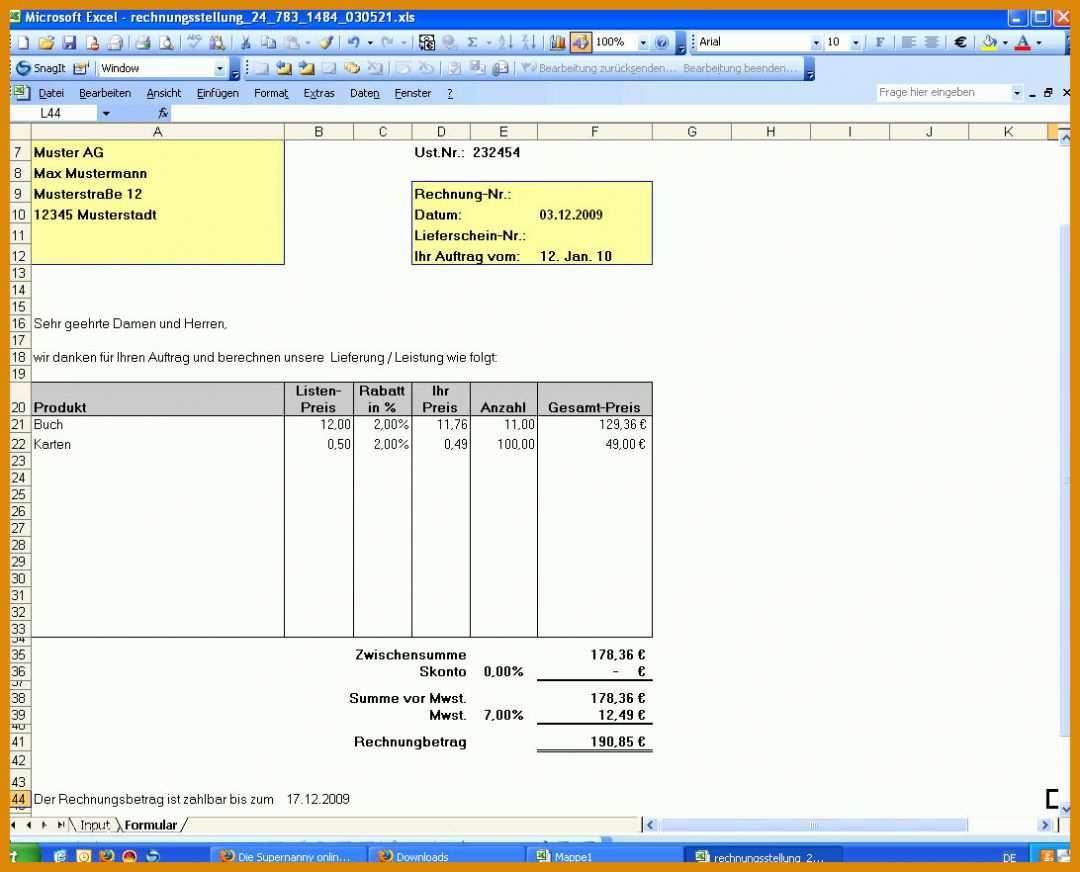 Exklusiv Excel Vorlage Rechnung 1092x882