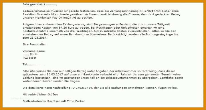 Bestbewertet Mahnung Brief Vorlage 800x428