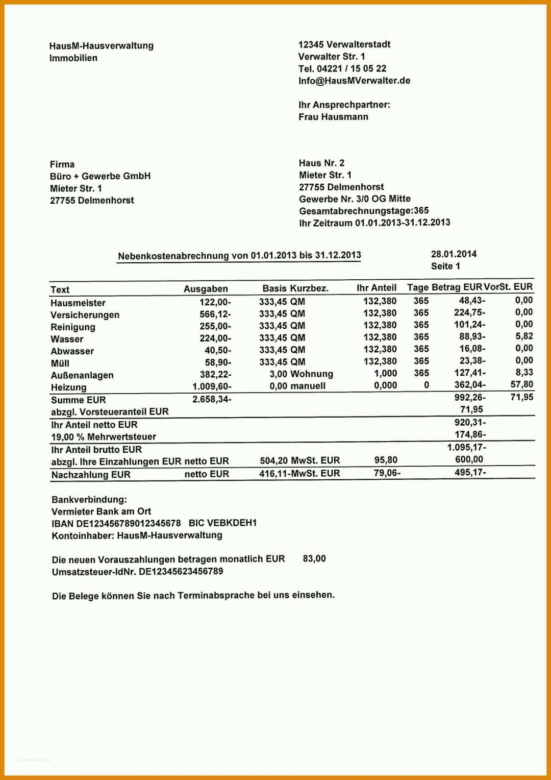Einzigartig Nebenkostenabrechnung Vorlage Pdf 1240x1754