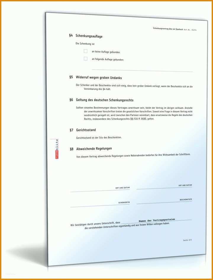 Schenkungsvertrag Muster Vorlage Zum Download Schenkungsvertrag Sparbuch