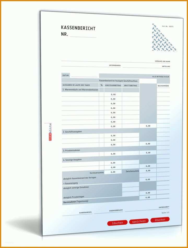 Neue Version Täglicher Kassenbericht Vorlage 1600x2100